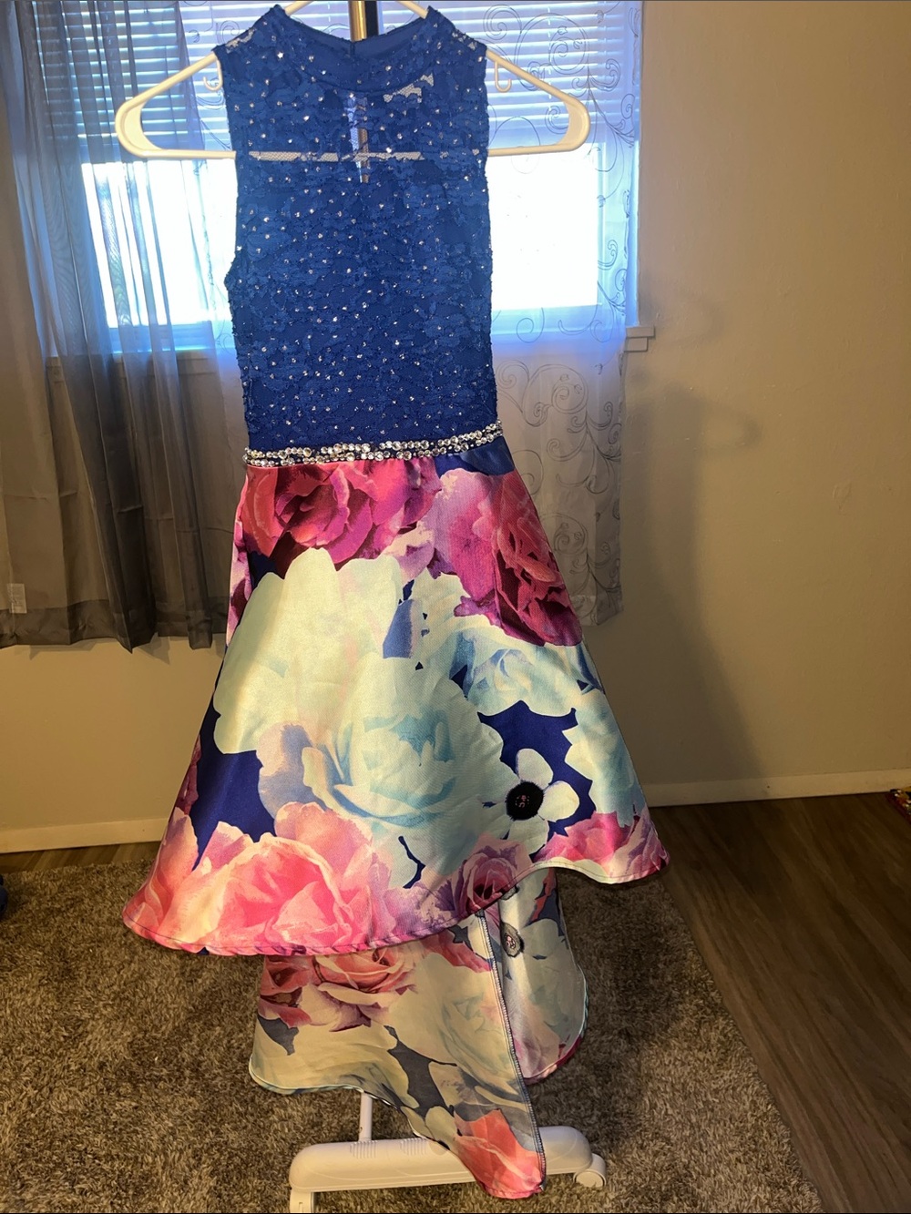 Gorgeous girls Hi-Low Blue Glitter/Floral Dress Sz 14